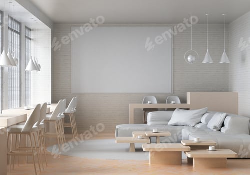 Preview: 3D illustration Mockup photo frame in living room rendering