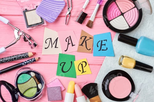 Preview: Fashion make up products background.