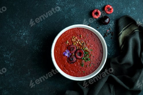 Preview: gaspacho de cereza, cherry and tomato cold spanish creamy soup, summer soup