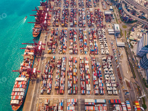 Preview: container cargo ship in the export and import business and logistics. Shipping to the harbor
