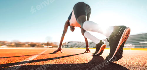 Preview: African runner athlete running on treadmill at the stadium