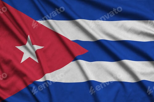 Preview: Cuba flag is depicted on a sports cloth fabric with many folds. Sport team waving banner