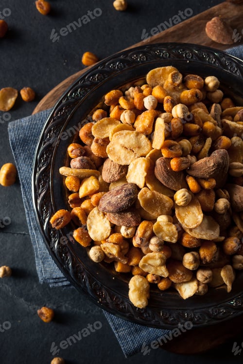 Preview: Delicious Snack Mix in a Silver Bowl