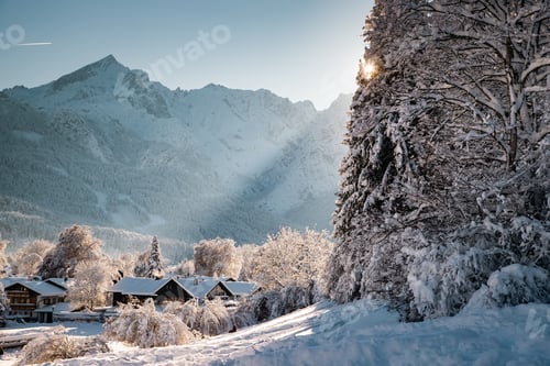 Preview: wintertime in small german village covered with snow Garmish-Partenkirchen