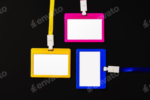 Preview: Blank badges on black background top view