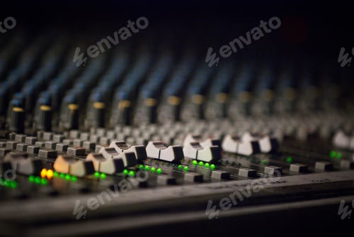 Preview: Audio Mixer Console with Illuminated Buttons and Sliders