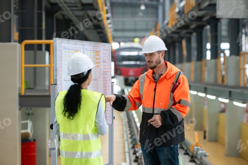 Preview: Male and female engineers work together in an electric repair station,