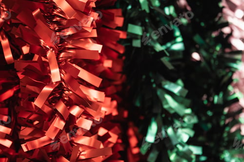 Preview: Colorful tinsel Christmas tree bokeh background