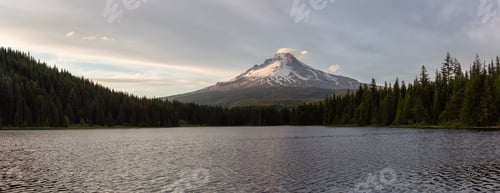 Preview: Panoramic Landscape View of Mt Hood during a dramatic cloudy sunset