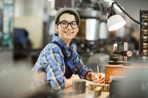 Preview: Happy tomboy making notes about watch production