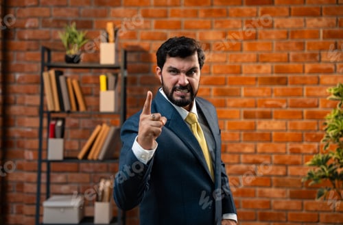 Preview: Business CEO shouting angrily toward camera, expressing anger and serious disapproval gesture