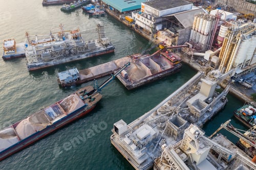 Preview: Lei Yue Mun, Hong Kong 22 May 2019: Top view of Hong Kong concrete plant factory at seaside