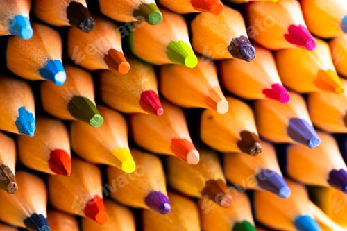 Preview: Close up of multi coloured pencils with sharpened ends