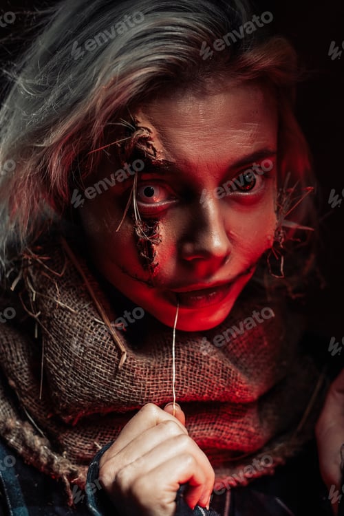 Preview: Scary photography of scarecrow cosplay in dark background