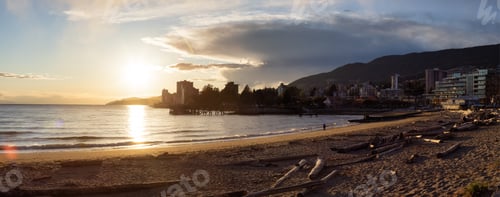 Preview: Panoramic View of Sandy Beach on West Coast of Pacific Ocean.