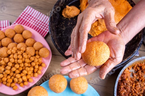 Preview: Stuffed Meatballs, Turkish known as "icli kofte". Woman making Stuffed Meatballs at home.