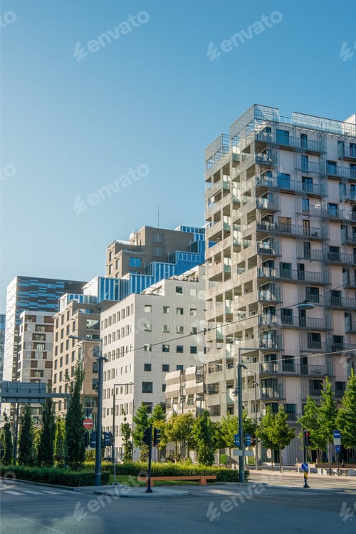 Preview: beautiful contemporary buildings and city street at Barcode district, Oslo