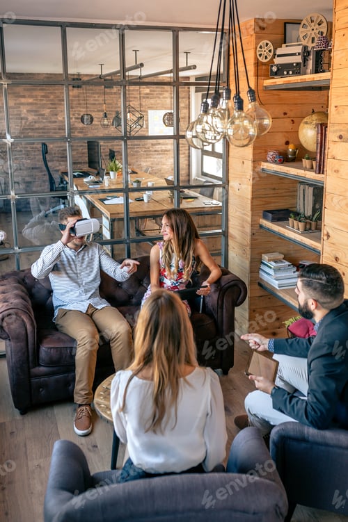 Preview: Businessman using virtual reality glasses