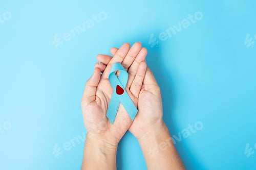 Preview: Hands Hold Awareness Ribbon with Red Blood Drop