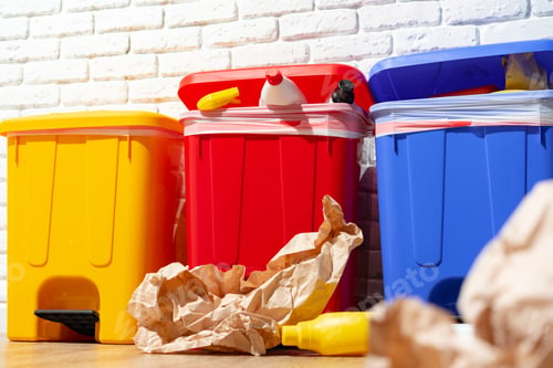 Preview: Trash cans full of waste in the building