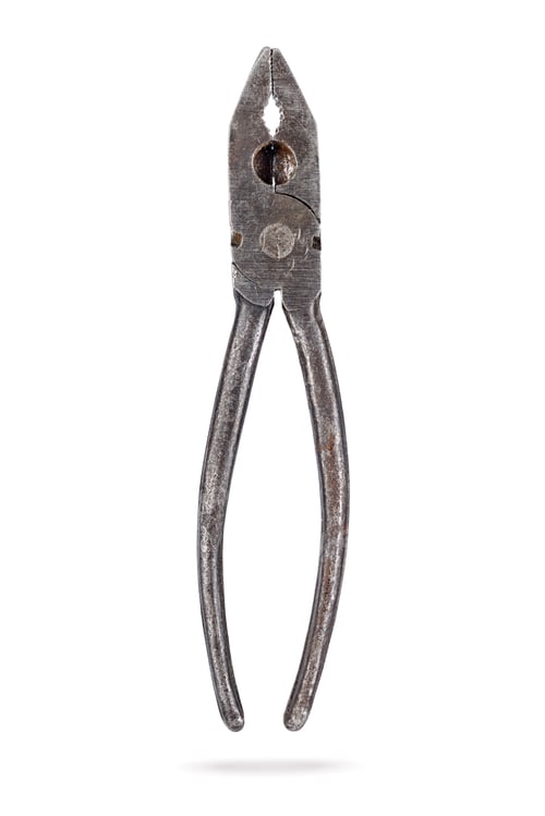Preview: Old rusty lineman's pliers isolated on white