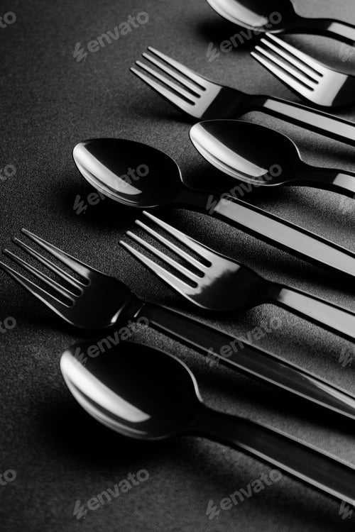 Preview: Black plastic cutlery