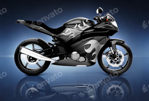 Visualização: Studio Shot of Black Motor Cycle