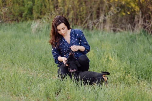 Preview: young girl on a walk with her dachshund