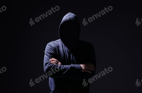 Visualização: Silhouette of anonymous man on black background