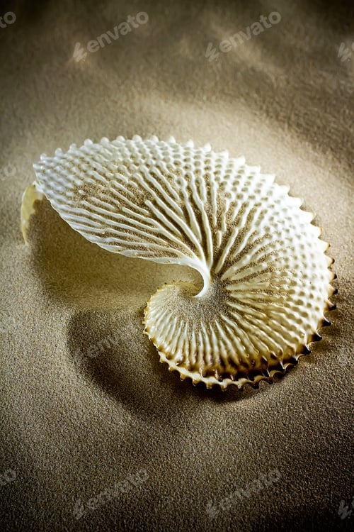 Preview: Sea Shells Seashells, sea shells from beach - panoramic - with large scallop shell.