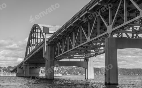 Preview: A View From Under The I-90 Bridge In Seattle, Washington. Black And White Image.