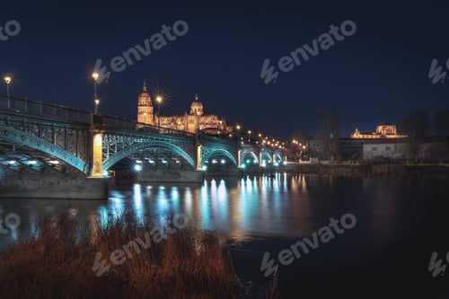 Preview: Salamanca Skyline view with Cathedral at night - Salamanca, Castile and Leon, Spain