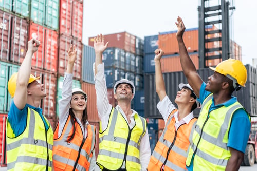 Preview: Group of young male and female worker working in container terminal.