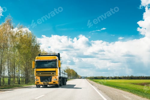 Preview: Truck In Motion On Country Road. Motion Cars On Freeway In Europ
