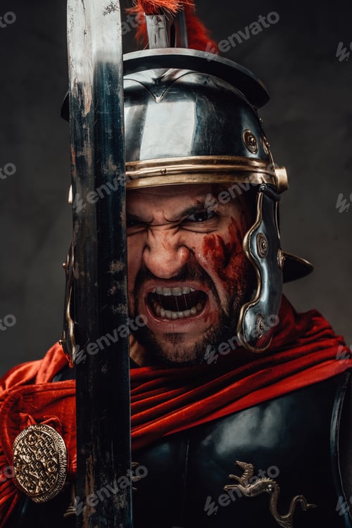 Preview: Mad roman warrior screaming holding his sword