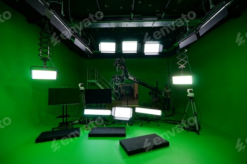Preview: Arri lights in green screen studio for virtual production and vfx