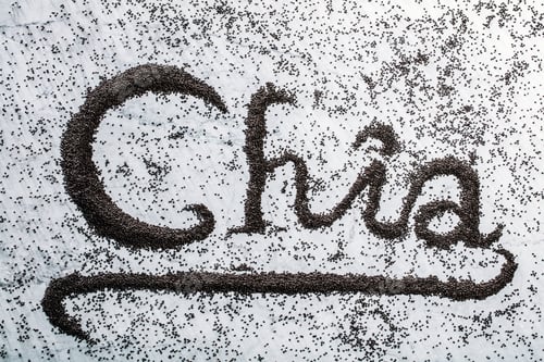 Preview: "Chia" word composed from black chia seeds.