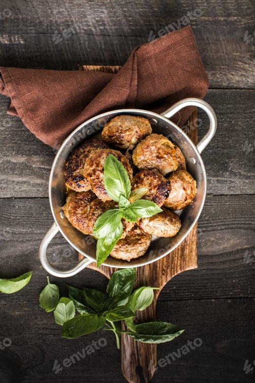 Preview: Homemade croquettes or patties. Fritters from minced pork. Delicious and nutritious lunch or dinne