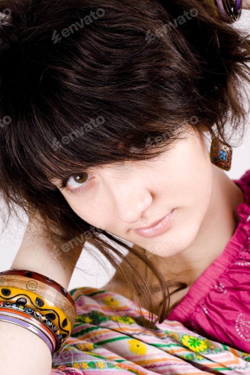 Visualização: hippie woman on white backgroound