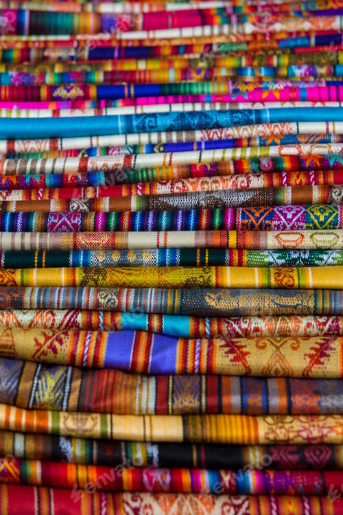Preview: Colorful Fabrics at Otavalo market in Ecuador.