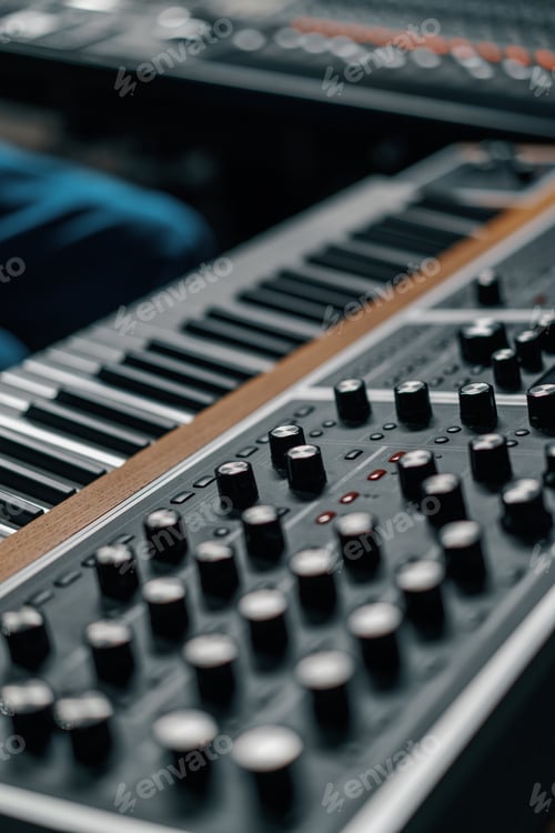 Preview: electronic keyboard piano Concept of recording studio producing a song in the studio Recording