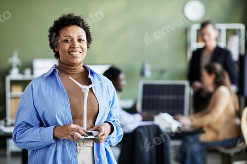 Preview: African businesswoman with windmill mockup
