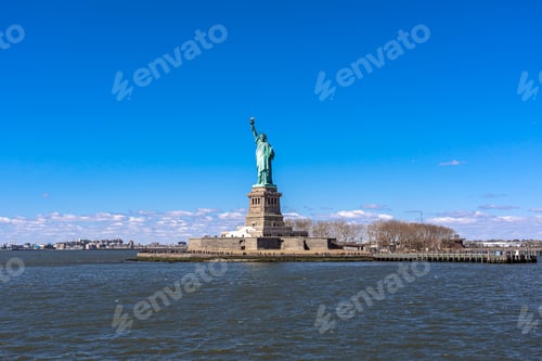 Preview: The Statue of Liberty under the blue sky background, Lower Manhattan, New York City