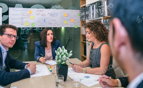 Preview: Businesswoman talking in a meeting to teamwork