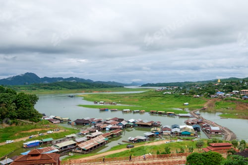 Preview: Village antique landmark with bridge wooden traditional culture