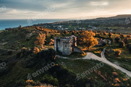 Preview: Ancient Castle in Calabria Italy. Arial view of Castle of San Fili.