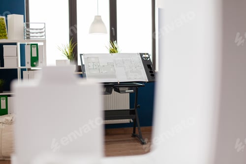 Preview: Architectural design board with blueprints for real estate development