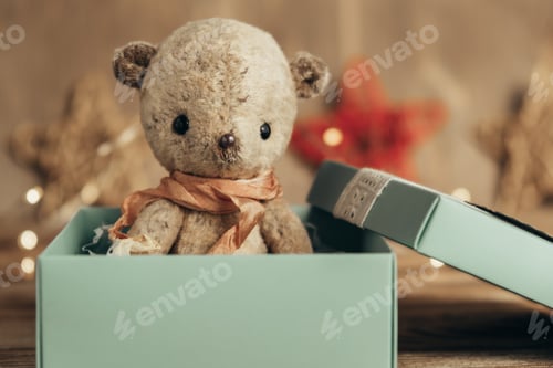 Preview: Cute handmade teddy bear in a gift box.