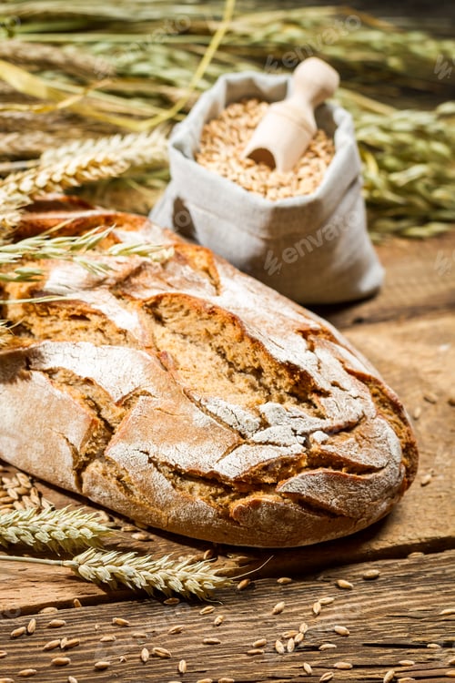 Preview: Healthy bread and a bag with grains