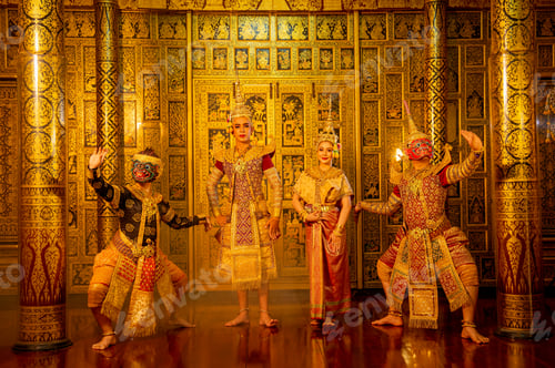 Preview: Group of Khon or traditional Thai classic masked from the Ramakien characters stand together